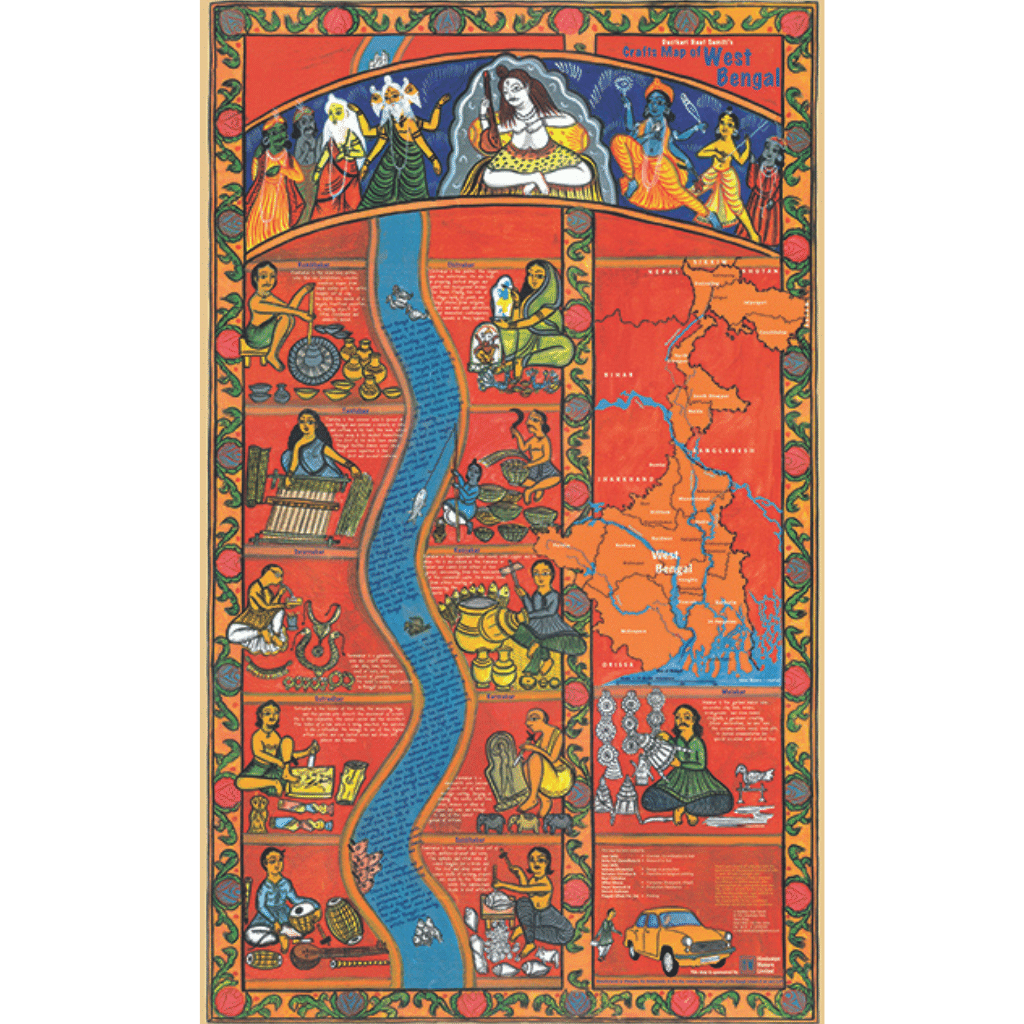 Crafts & Textiles Map of West Bengal, Double Side Print