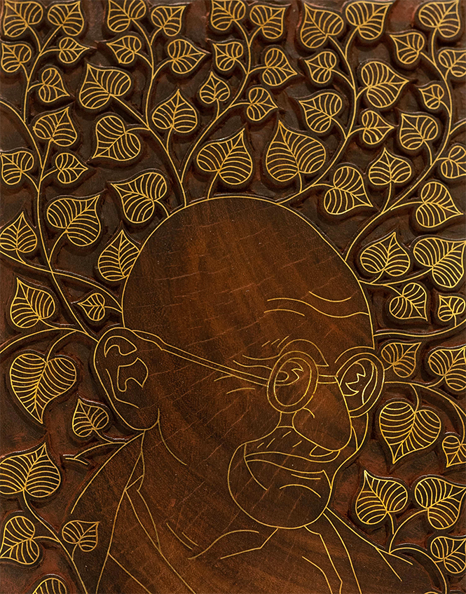 Mahatma Gandhi's Portrait -Brass Inlay on Wood
