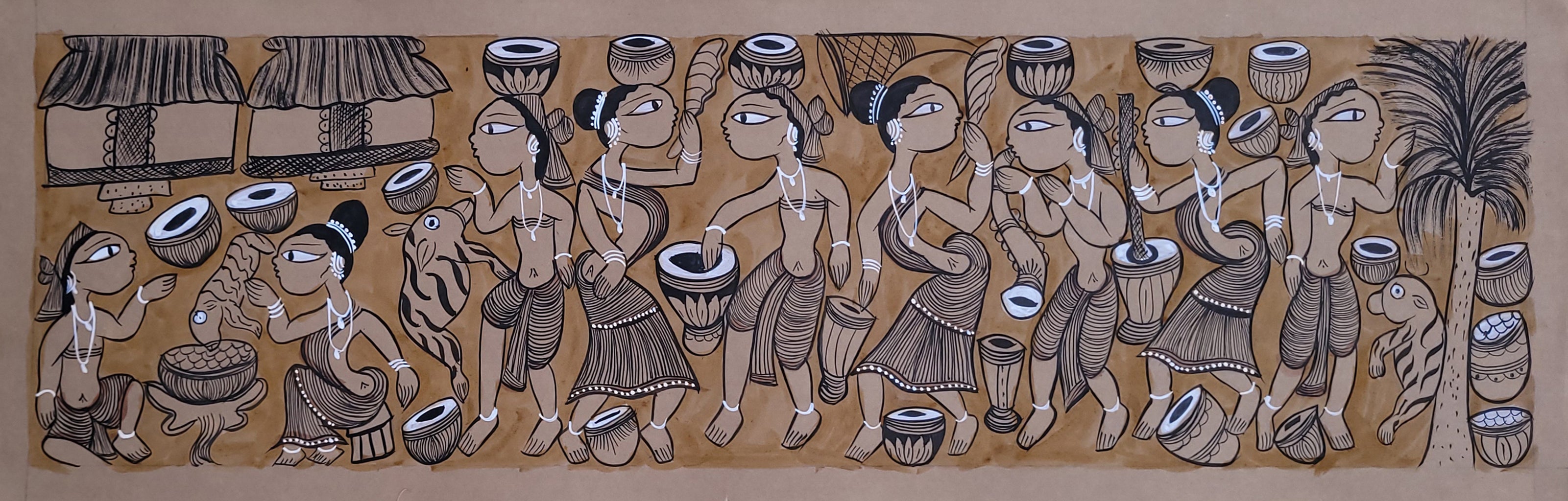 KalighatPainting _Tribal Dance_by BapiChitrakar