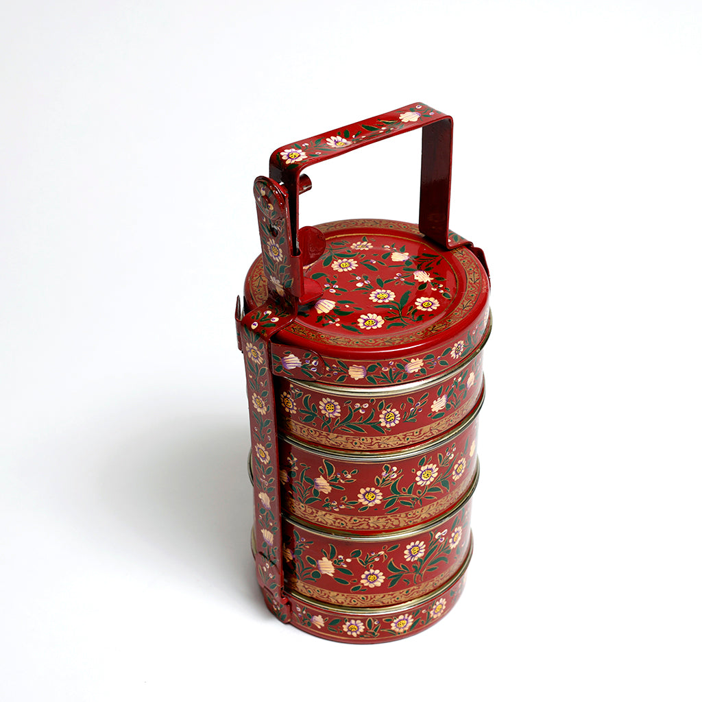 Paper mache art hand-painted tiffin 3 Containers