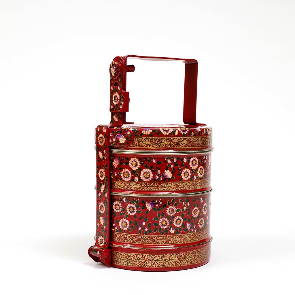 Paper mache art hand-painted tiffin 2 Containers