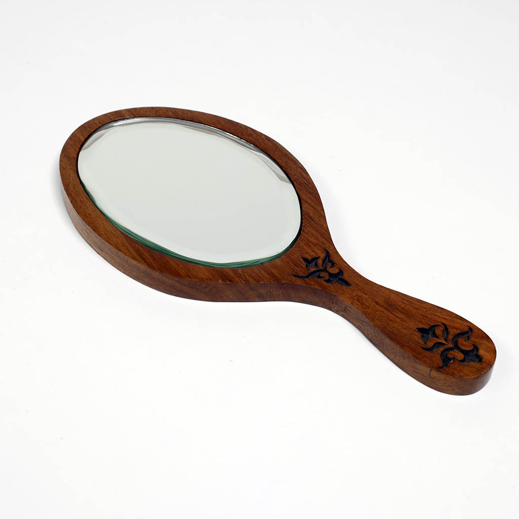 Carved Wooden Hand Mirror- Oval