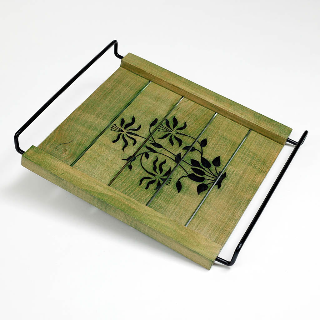 Carved Wooden Tray with Handle