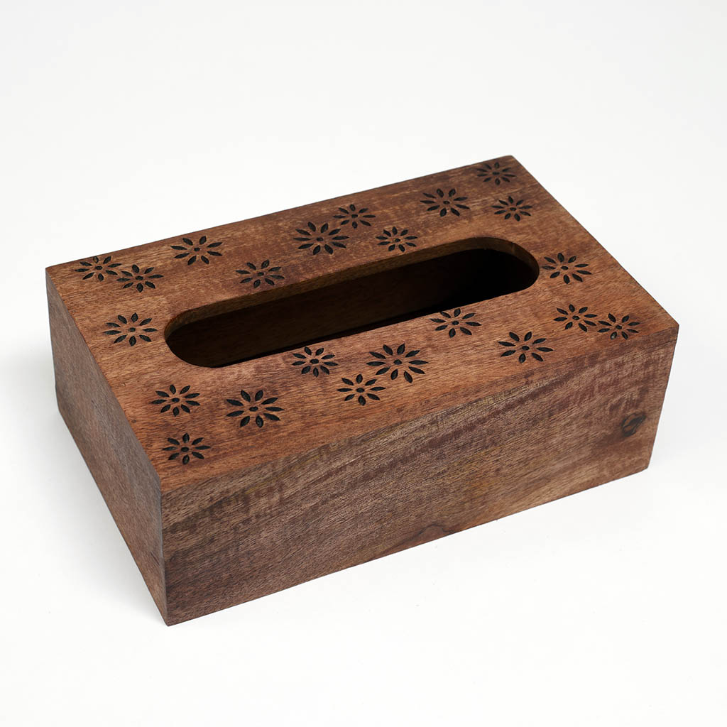 Wood Carved Tissue Box with Inlay Work