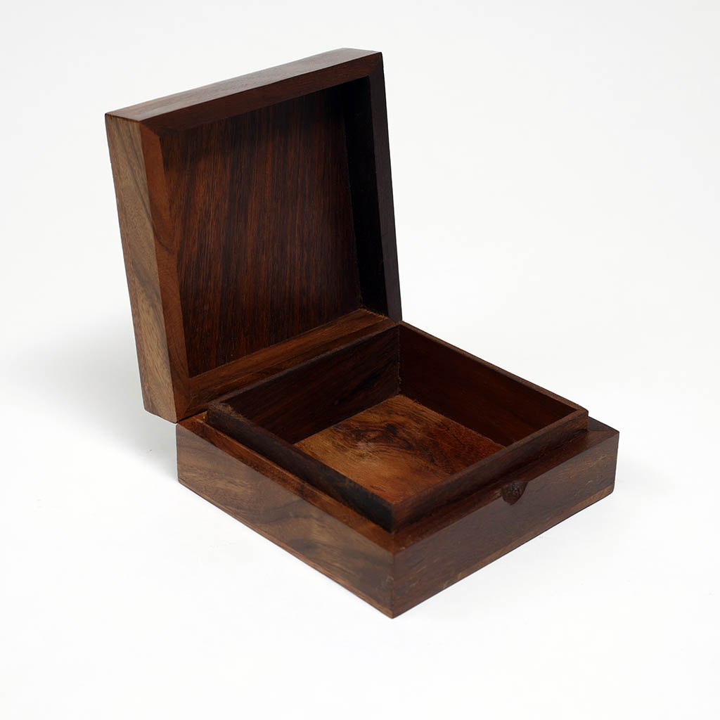Carved Wooden Box with Metal Inlay Work