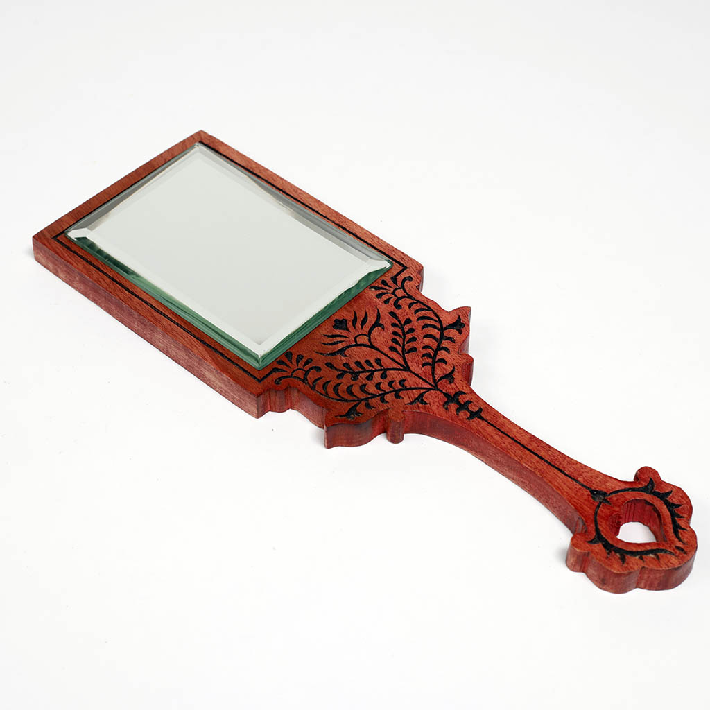 Carved Wooden Hand Mirror
